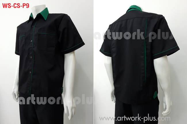 ขายเสื้อช็อปช่าง, เสื้อช็อปโรงงาน ,เสื้อช็อปสำเร็จรูป, เสื้อสีดำแต่งเขียว, WS-CS-P9